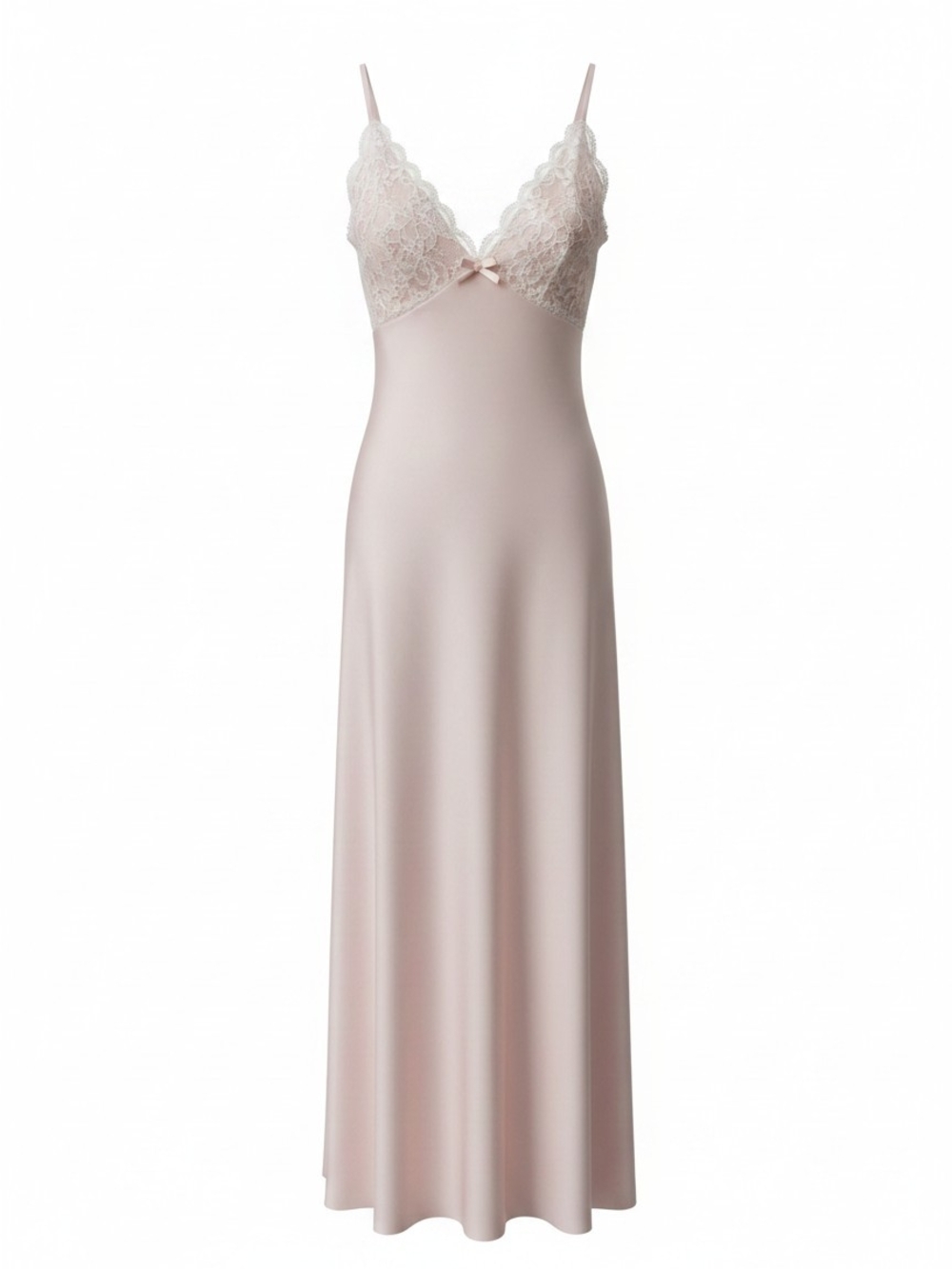 Kirious Los Angeles Long Lace-Trim Slip Nightdress in Blush
